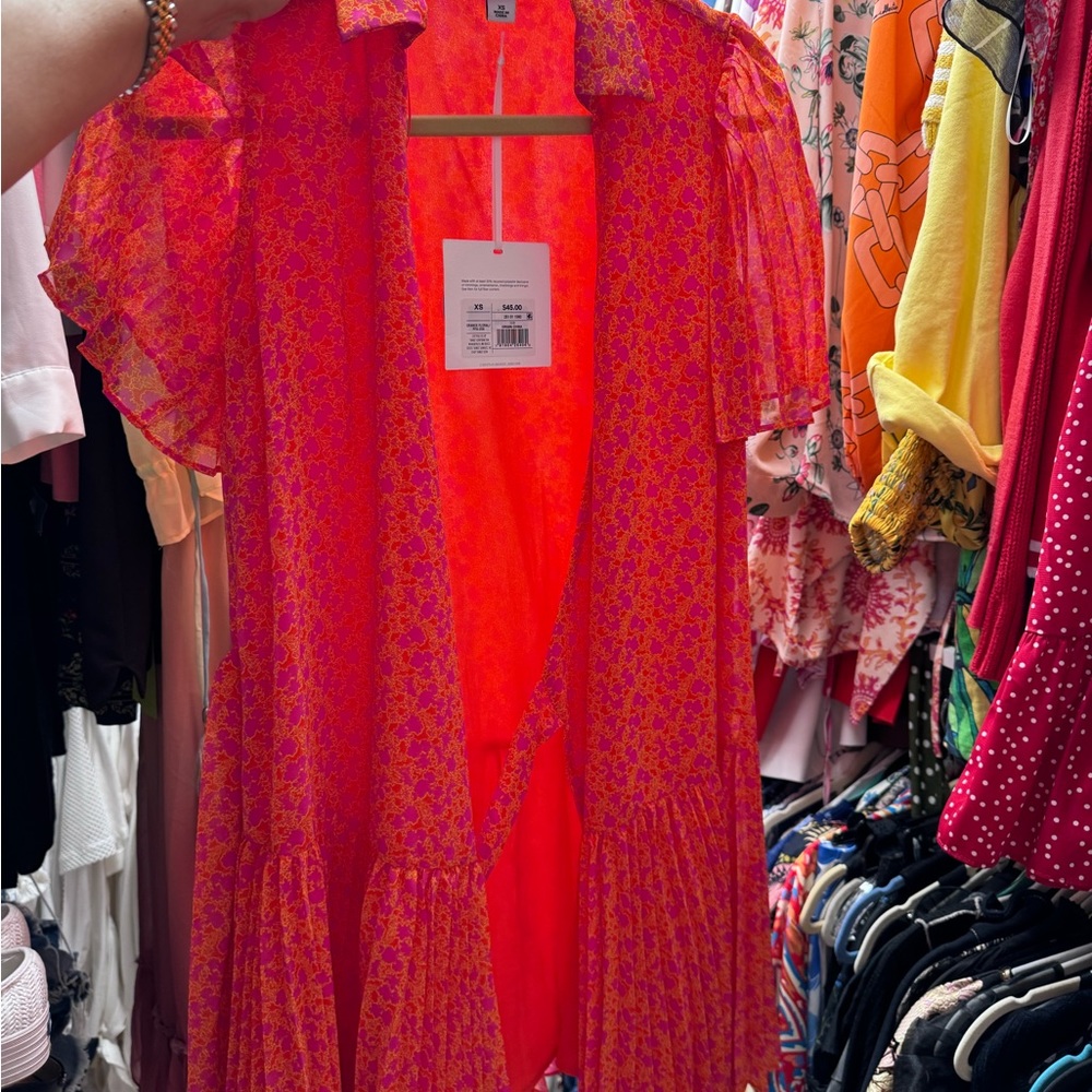 NWT Alexis for Target Orange Pink Floral Print Wrap Flutter Dress size XS new - Picture 5 of 5